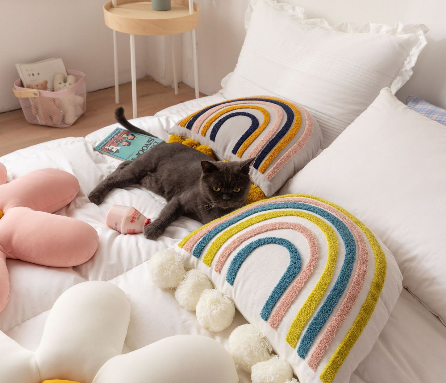 Embroidered Rainbow Cute Pillow for Children's Room