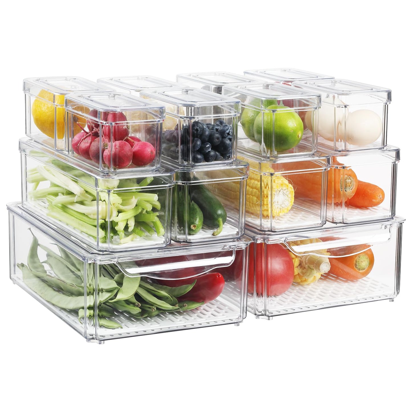 Refrigerator Organizer Stackable Plastic Bins with Lids